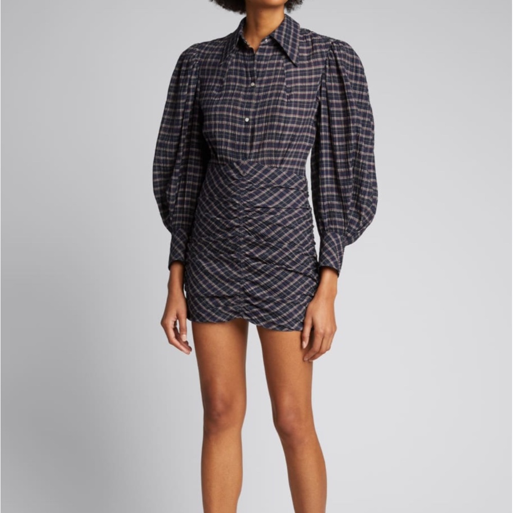 ISABEL MARANT FILANUA PUFF-SLEEVE PLAID MINI DRESS - Size 38/US 6